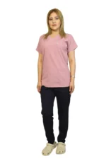 Pudra Siyah Kadın Kalıp Soft Likralı Yarasa Kol Hemşire-Doktor Forması Takım Scrubs Hastane Üniforma - Görsel 4