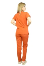 Kiremit Kadın Kalıp Soft Likralı Yarasa Kol Hemşire-Doktor Forması Takımı Scrubs Hastane Üniforması - Görsel 5