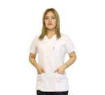 Beyaz-Lacivert Kombin Likralı  Yarasa Kol Hemşire ve Doktor Forması Takımı Scrubs Hastane Üniforması - Görsel 7