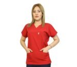 Kırmızı-Siyah Kombin Likralı Yarasa Kol Hemşire ve Doktor Forması Takımı Scrubs Hastane Üniforması - Görsel 8