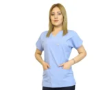 Bebe Mavi Lacivert Kombin Kadın Kalıp Soft Likralı Yarasa Kol Hemşire-Doktor Üniforması Takım Scrubs - Görsel 7