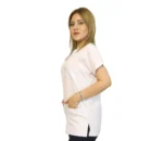 Beyaz-Lacivert Kombin Likralı  Yarasa Kol Hemşire ve Doktor Forması Takımı Scrubs Hastane Üniforması - Görsel 8