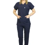 Lacivert Kadın Kalıp Likralı Yarasa Kol Hemşire Ve Doktor Forması Takımı Scrubs Hastane Üniforması