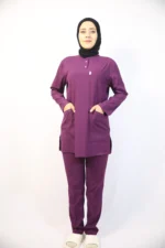 Tesettür Açık Mürdüm Takım Soft Likralı Hemşire ve Doktor Forması Takımı Hastane Üniforması