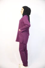 Tesettür Açık Mürdüm Takım Soft Likralı Hemşire ve Doktor Forması Takımı Hastane Üniforması - Görsel 2