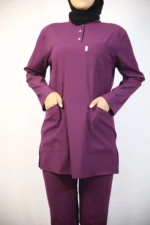 Tesettür Açık Mürdüm Takım Soft Likralı Hemşire ve Doktor Forması Takımı Hastane Üniforması - Görsel 5