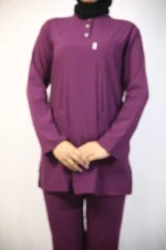 Tesettür Açık Mürdüm Takım Soft Likralı Hemşire ve Doktor Forması Takımı Hastane Üniforması - Görsel 6