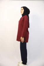 Tesettür Bordo Siyah Kombin Soft Likralı Hemşire ve Doktor Forması Takımı Hastane Üniforması - Görsel 5