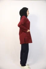 Tesettür Bordo Siyah Kombin Soft Likralı Hemşire ve Doktor Forması Takımı Hastane Üniforması - Görsel 4