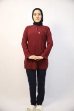 Tesettür Bordo Siyah Kombin Soft Likralı Hemşire ve Doktor Forması Takımı Hastane Üniforması - Görsel 2