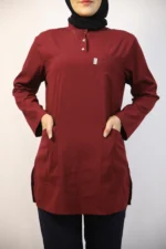 Tesettür Bordo Siyah Kombin Soft Likralı Hemşire ve Doktor Forması Takımı Hastane Üniforması - Görsel 7