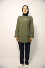 Tesettür Haki Yeşil-Siyah Kombin Soft Likralı Hemşire ve Doktor Forması Takımı Hastane Üniforması