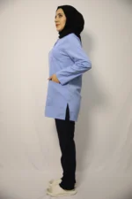 Tesettür Bebe mavisi Siyah Kombin Soft Likralı Hemşire ve Doktor Forması Takımı Hastane Üniforması - Görsel 2