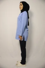 Tesettür Bebe mavisi Siyah Kombin Soft Likralı Hemşire ve Doktor Forması Takımı Hastane Üniforması - Görsel 4