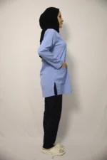 Tesettür Bebe mavisi Siyah Kombin Soft Likralı Hemşire ve Doktor Forması Takımı Hastane Üniforması - Görsel 5