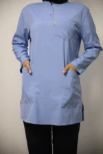 Tesettür Bebe mavisi Siyah Kombin Soft Likralı Hemşire ve Doktor Forması Takımı Hastane Üniforması - Görsel 7