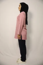 Tesettür Pudra-Siyah Kombin Soft Likralı Hemşire ve Doktor Forması Takımı Hastane Üniforması - Görsel 4