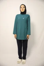 Tesettür Petrol Yeşili Siyah Kombin Soft Likralı Hemşire ve Doktor Forması Takımı Hastane Üniforması