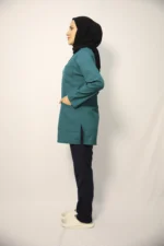 Tesettür Petrol Yeşili Siyah Kombin Soft Likralı Hemşire ve Doktor Forması Takımı Hastane Üniforması - Görsel 2