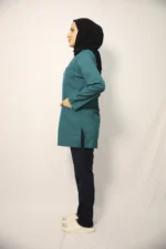 Tesettür Petrol Yeşili Siyah Kombin Soft Likralı Hemşire ve Doktor Forması Takımı Hastane Üniforması - Görsel 3