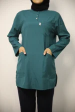 Tesettür Petrol Yeşili Siyah Kombin Soft Likralı Hemşire ve Doktor Forması Takımı Hastane Üniforması - Görsel 7