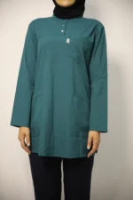 Tesettür Petrol Yeşili Siyah Kombin Soft Likralı Hemşire ve Doktor Forması Takımı Hastane Üniforması - Görsel 8