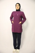 Tesettür Açık Mürdüm Siyah Kombin Soft Likralı Hemşire ve Doktor Forması Takımı Hastane Üniforması - Görsel 2