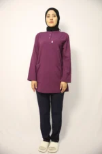 Tesettür Açık Mürdüm Siyah Kombin Soft Likralı Hemşire ve Doktor Forması Takımı Hastane Üniforması - Görsel 3