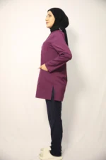 Tesettür Açık Mürdüm Siyah Kombin Soft Likralı Hemşire ve Doktor Forması Takımı Hastane Üniforması - Görsel 4