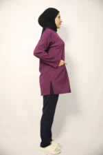 Tesettür Açık Mürdüm Siyah Kombin Soft Likralı Hemşire ve Doktor Forması Takımı Hastane Üniforması - Görsel 7