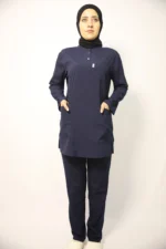 Tesettür Lacivert Soft Likralı Hemşire ve Doktor Forması Takımı Hastane Üniforması