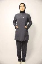 Tesettür Füme Takım Soft Likralı Hemşire ve Doktor Forması Takımı Hastane Üniforması - Görsel 3