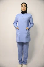 Tesettür Bebe Mavi Takım Soft Likralı Hemşire ve Doktor Forması Takımı Hastane Üniforması - Görsel 3