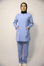 Tesettür Bebe Mavi Takım Soft Likralı Hemşire ve Doktor Forması Takımı Hastane Üniforması