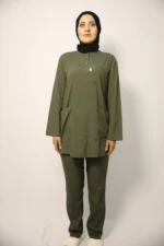 Tesettür Haki Yeşil-Siyah Kombin Soft Likralı Hemşire ve Doktor Forması Takımı Hastane Üniforması - Görsel 5