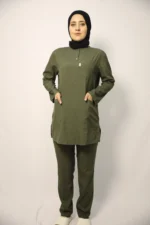 Tesettür Haki Yeşil Takım Soft Likralı Hemşire ve Doktor Forması Takımı Hastane Üniforması