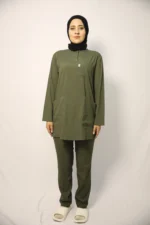 Tesettür Haki Yeşil Takım Soft Likralı Hemşire ve Doktor Forması Takımı Hastane Üniforması - Görsel 4