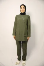 Tesettür Haki Yeşil Takım Soft Likralı Hemşire ve Doktor Forması Takımı Hastane Üniforması - Görsel 2