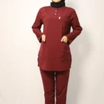 Tesettür Bordo Soft Likralı Hemşire ve Doktor Forması Takımı Hastane Üniforması