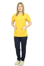 Hardal-siyah Kombin Likralı Yarasa Kol Hemşire ve Doktor Forması Takımı Scrubs Hastane Üniforması