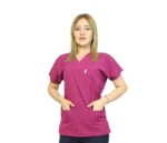 Vişne-Lacivert Kombin Likralı Yarasa Kol Hemşire ve Doktor Forması Takımı Scrubs Hastane Üniforması - Görsel 8