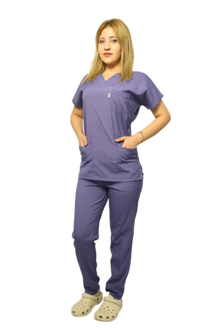 Fırtına Mavi Kadın Kalıp Likralı  Yarasa Kol Hemşire&Doktor Forması Takımı Scrubs Hastane Üniforması