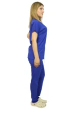 Sax Mavi Kadın Kalıp Likralı  Yarasa Kol Hemşire ve Doktor Forması Takımı Scrubs Hastane Üniforması - Görsel 5