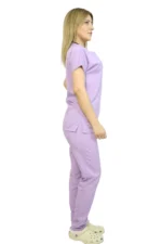 Lila Kadın Kalıp Likralı Yarasa Kol Hemşire Ve Doktor Forması Takımı Scrubs Hastane Üniforması - Görsel 4