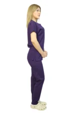 Mor Kadın Kalıp Likralı  Yarasa Kol Hemşire ve Doktor Forması Takımı Scrubs Hastane Üniforması - Görsel 5