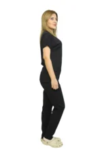 Siyah Kadın Kalıp Likralı  Yarasa Kol Hemşire ve Doktor Forması Takımı Scrubs Hastane Üniforması - Görsel 5