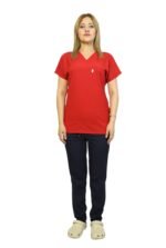 Kırmızı-Siyah Kombin Likralı Yarasa Kol Hemşire ve Doktor Forması Takımı Scrubs Hastane Üniforması - Görsel 2