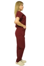 Bordo Kadın Kalıp Likralı  Yarasa Kol Hemşire Ve Doktor Forması Takımı Scrubs Hastane Üniforması - Görsel 5