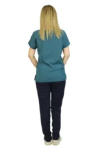 Göl Yeşili Siyah Kombin Kadın Kalıp Soft Likralı Yarasa Kol Hemşire-Doktor Üniforması Takım Scrubs - Görsel 5