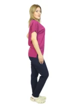 Vişne-Lacivert Kombin Likralı Yarasa Kol Hemşire ve Doktor Forması Takımı Scrubs Hastane Üniforması - Görsel 4